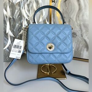NWT Kate Spade Natalia Quilted Square Top Handle Crossbody Bag, Dusty Blue